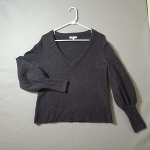 Madewell Sweater Womens XXS Gray V Neck Puff Sleeve Wool Blend Ribbed Cuffs